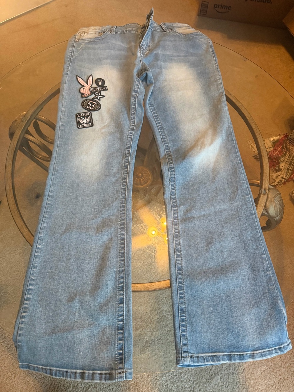 PLAYBOY Light Blue Wide Leg Jeans with Patch Accents